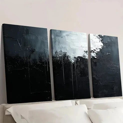 3pcs Black and White Textured Abstract BTW  Wall Art Set Canvas Unframed - High Quality Print 100% Australian Made Wall Canvas