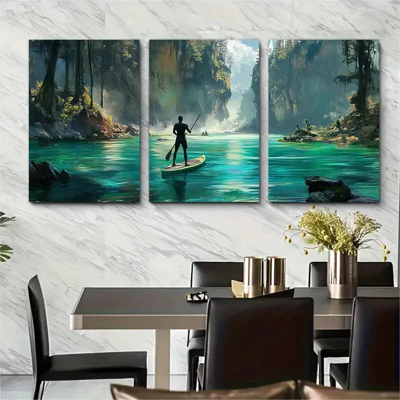 3pcs Adventure Travel Poster Paddle Boarding Metal Print Ready to Hang Art