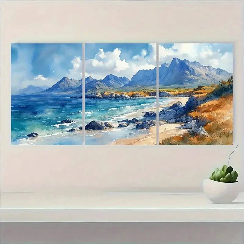 3pcs Ring Of Kerry Painting Ireland Watercolor Metal Print Ready to Hang Art