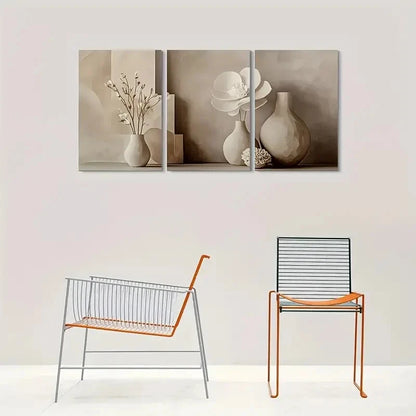 3pcs Abstract Flower Vase Painting Metal Print Ready to Hang Art