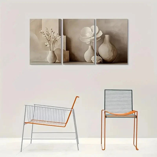 3pcs Abstract Flower Vase Painting Metal Print Ready to Hang Art