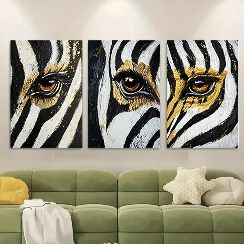 3pcs Zebra Abstract Black & White with Yellow Wall Art Canvas Framed 40x60cm - High Quality Print 100% Australian Made Wall Canvas Ready to Hang