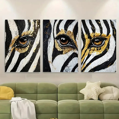 3pcs Zebra Abstract Black & White with Yellow Wall Art Canvas Framed 40x60cm - High Quality Print 100% Australian Made Wall Canvas Ready to Hang