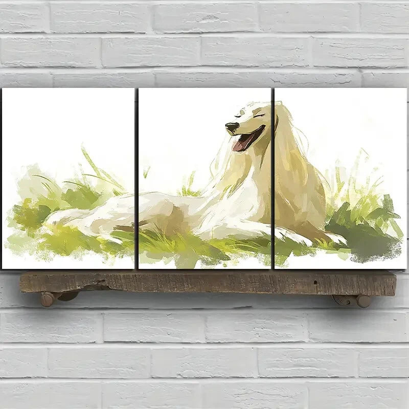 3pcs Dog Mural in the Grass Animal Metal Print Ready to Hang Art