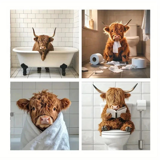 4pcs Farmhouse Cow Canvas Wall Art Canvas Framed