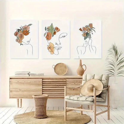 3pcs Line Art Set Floral Painting Metal Print Ready to Hang Art