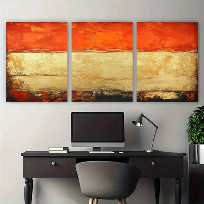 3pcs Abstract Fiery Orange Golden Stripes Metal Print Ready to Hang Art