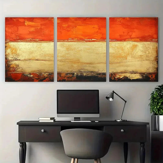 3pcs Abstract Fiery Orange Golden Stripes Metal Print Ready to Hang Art