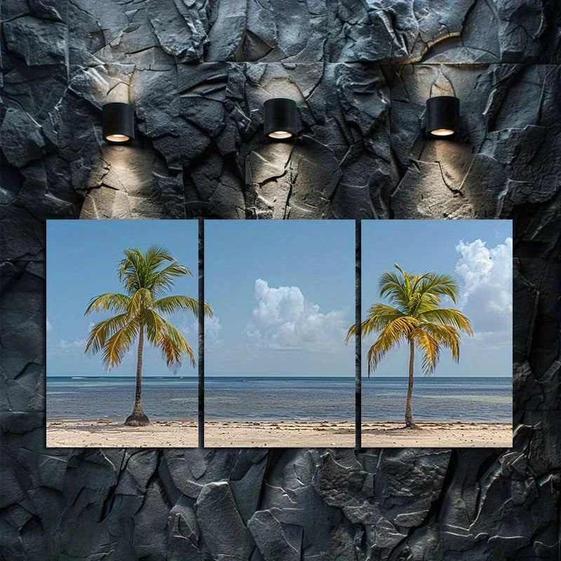 3pcs Tropical Beach Palm Trees Metal Print Ready to Hang Art