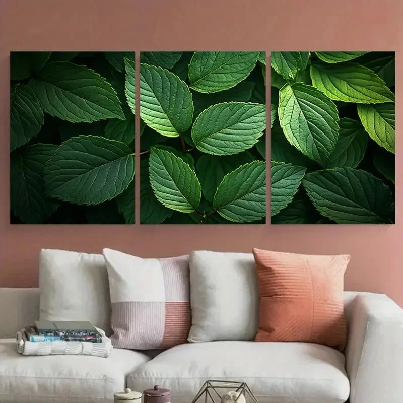 3pcs Natural Green Leaves Foliage Composition Metal Print Ready to Hang Art