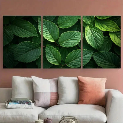 3pcs Natural Green Leaves Foliage Composition Metal Print Ready to Hang Art