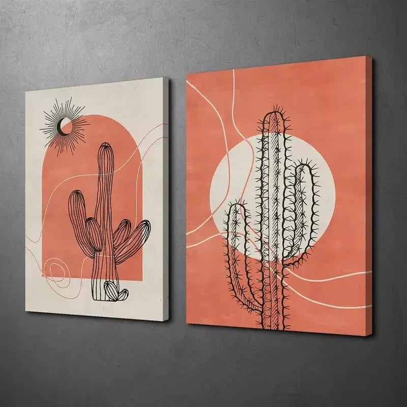 2pcs Abstract Botanical Flowers, Minimalism, Sun and Moon Canvas Framed 50x75cm - High Quality Print 100% Australian Made Wall Canvas Ready to Hang