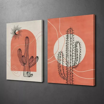 2pcs Abstract Botanical Flowers, Minimalism, Sun and Moon Canvas Framed 50x75cm - High Quality Print 100% Australian Made Wall Canvas Ready to Hang