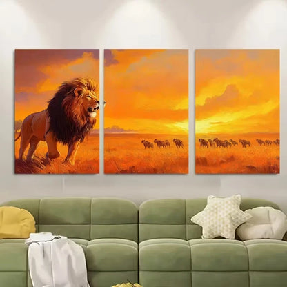 3pcs Majestic Lion Sunset Metal Print Ready to Hang Art