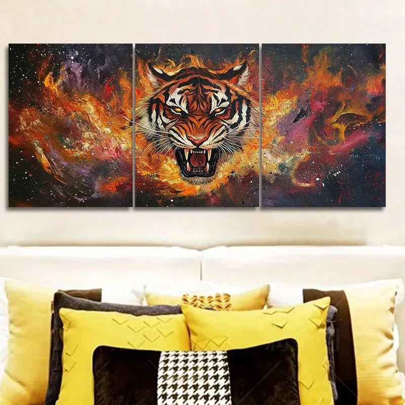 3pcs Flame Tiger ART Painting Wall Art Set Canvas Framed 40x60cm - High Quality Print 100% Australian Made Wall Canvas Ready to Hang