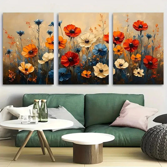 3pcs Rustic Wildflower Meadow Floral Metal Print Ready to Hang Art