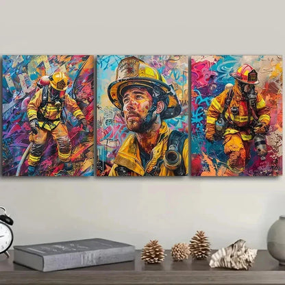 3pcs Fireman Decoration Painting Wall Art Set Canvas Framed 40x60cm - High Quality Print 100% Australian Made Wall Canvas Ready to Hang