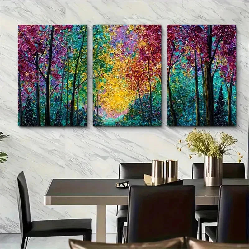 3pcs Large Abstract Sunset Forest Autumn Perfect Wall Art Set Canvas Framed 60x90cm - High Quality Print 100% Australian Made Wall Canvas Ready to Hang