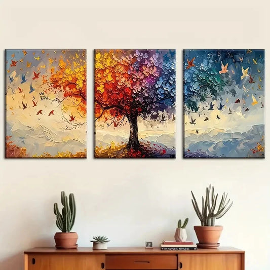 3pcs Colorful Autumn Scenery with Butterflies Metal Print Ready to Hang Art