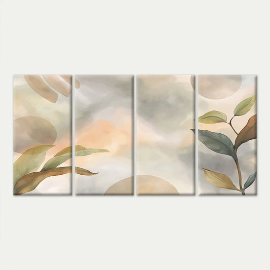 4pcs Minimalist Modern Neutral With Leaves Wall Art Canvas Framed 45x80cm - High Quality Print 100% Australian Made Wall Canvas Ready to Hang