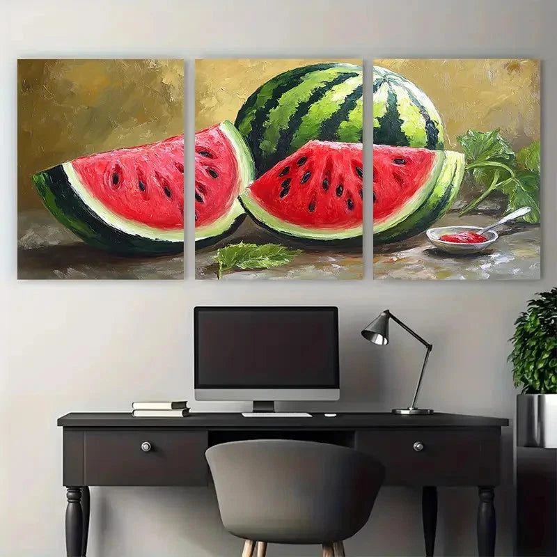 3pcs Watermelon Fruit Illustration Metal Print Ready to Hang Art