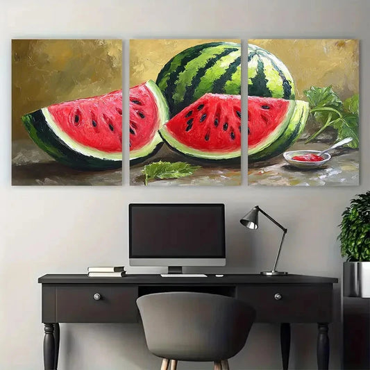 3pcs Watermelon Fruit Illustration Metal Print Ready to Hang Art