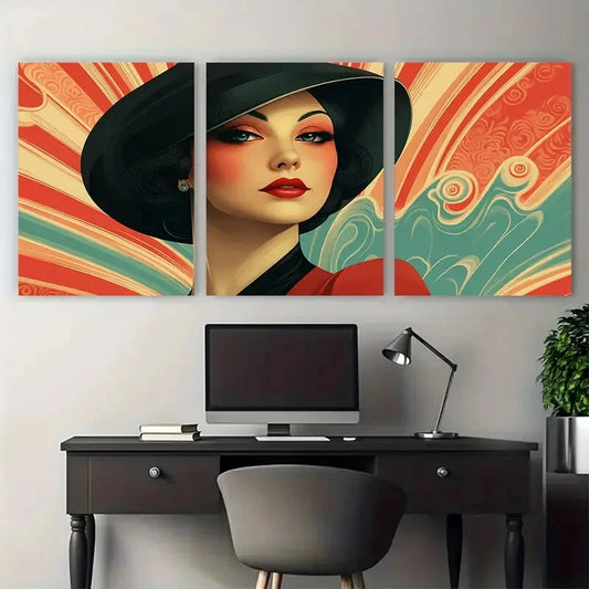 3pcs Vintage Woman Illustration 1920s Inspired Metal Print Ready to Hang Art