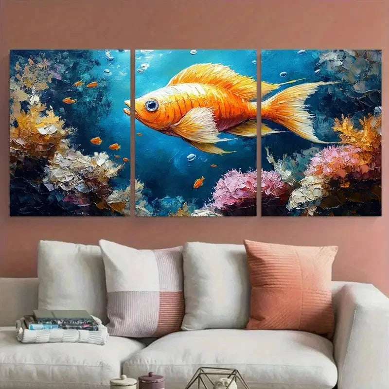 3pcs Seashell Underwater Marine Illustration Wall Art Set Canvas Framed 50x70cm - High Quality Print 100% Australian Made Wall Canvas Ready to Hang