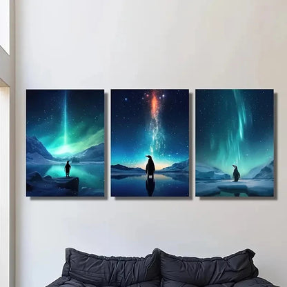 3pcs Aurora Borealis and Glacier Scene Metal Print Ready to Hang Art