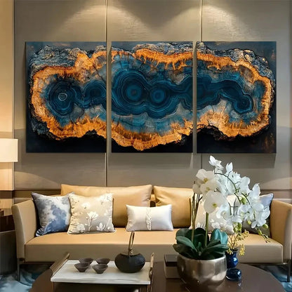 3pcs Earthy Blue Brown Nature Abstract Tree Ring Metal Print Ready to Hang Art