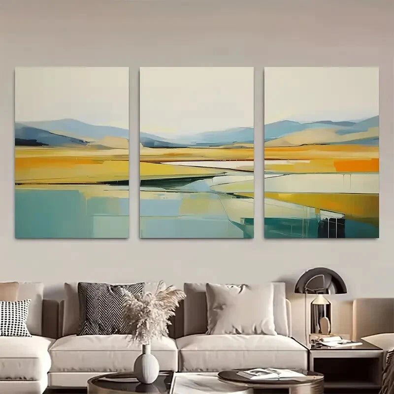 3pcs Vibrant Yellow Blue & Green Gradient Metal Print Ready to Hang Art