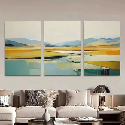 3pcs Vibrant Yellow Blue & Green Gradient Metal Print Ready to Hang Art