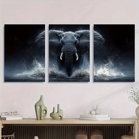 3pcs Funny Animal Elephant Painting Metal Print Ready to Hang Art