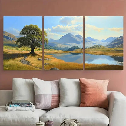 3pcs Yew Tree Tarn and Langdale Pikes Lake View Metal Print Ready to Hang Art