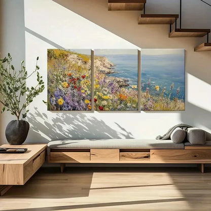 3pcs Coastal Wildflowers Ocean View Metal Print Ready to Hang Art