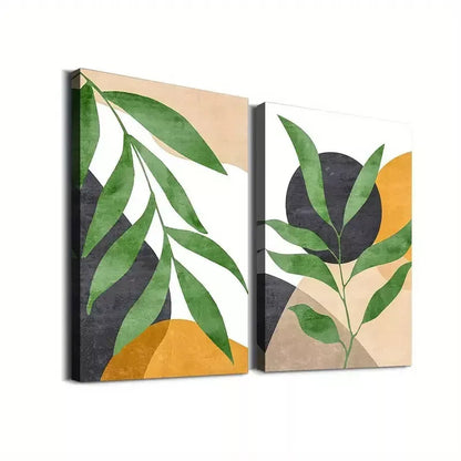 2-Piece Abstract Botanical Leaves Framed 50x75cm - High Quality Print 100% Australian Made Wall Canvas Ready to Hang - Bella Home Decor