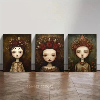 3pcs Portrait Art Posters Floral Wall Art Metal Print Ready to Hang Art