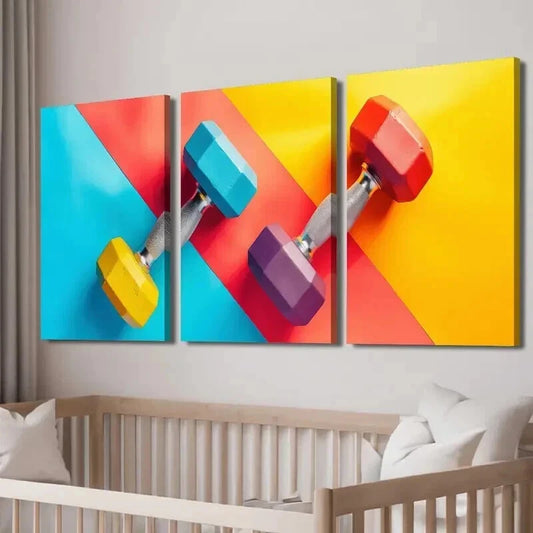 3pcs Fitness & Bodybuilding Dumbbell Wall Art Set Canvas Framed 60x90cm - High Quality Print 100% Australian Made Wall Canvas Ready to Hang