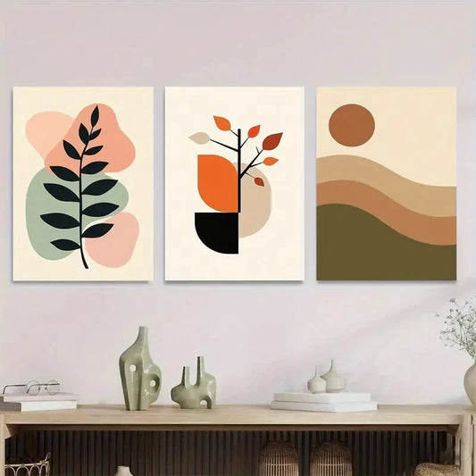 3pcs Modern Abstract Minimalist Botanical Black Metal Print Ready to Hang Art