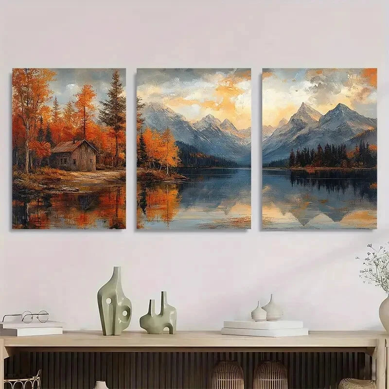 3pcs Lake Brooks Lake House Metal Print Ready to Hang Art