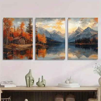 3pcs Lake Brooks Lake House Metal Print Ready to Hang Art