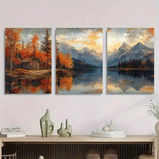 3pcs Lake Brooks Lake House Metal Print Ready to Hang Art