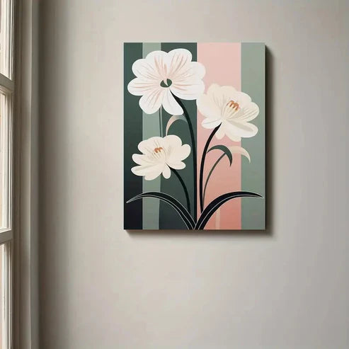 Beautiful Flowers On a Green And Pink Painting 60x90cm Metal Print Ready to Hang