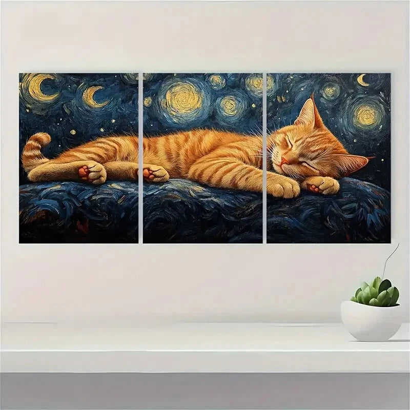 3pcs Orange And Black Tabby Cats Metal Print Ready to Hang Art