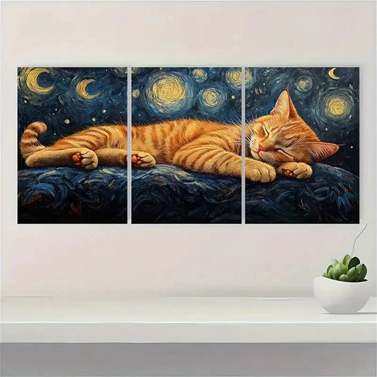 3pcs Orange And Black Tabby Cats Metal Print Ready to Hang Art