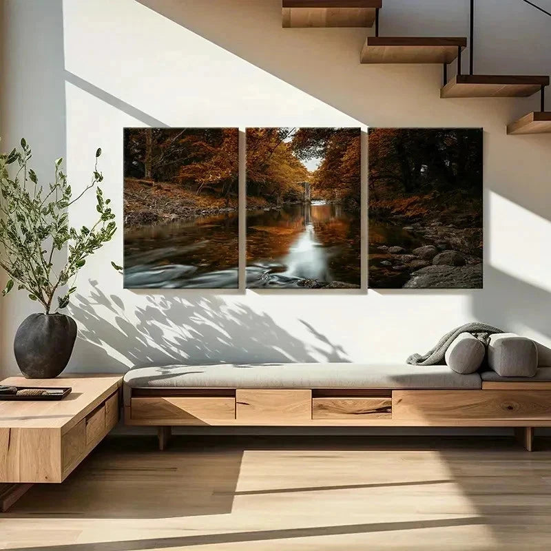 3pcs River and Trees Modern Nature Landscape Wall Art Set Canvas Framed 40x60cm - High Quality Print 100% Australian Made Wall Canvas Ready to Hang