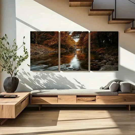 3pcs River and Trees Modern Nature Landscape Wall Art Set Canvas Framed 40x60cm - High Quality Print 100% Australian Made Wall Canvas Ready to Hang