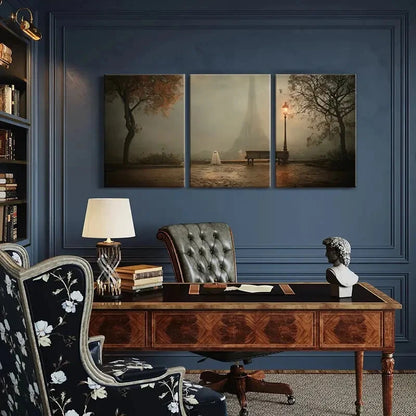 3pcs Eiffel Tower Ghostly Figure Foggy Atmosphere Metal Print Ready to Hang Art