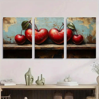 3pcs Vintage Cherry Oil Painting Metal Print Ready to Hang Art