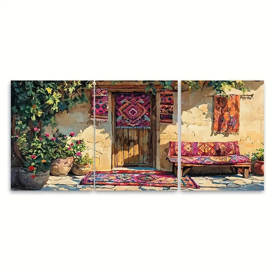3pcs Kurdish Patio Traditional Kilim Rug Design Metal Print Ready to Hang Art